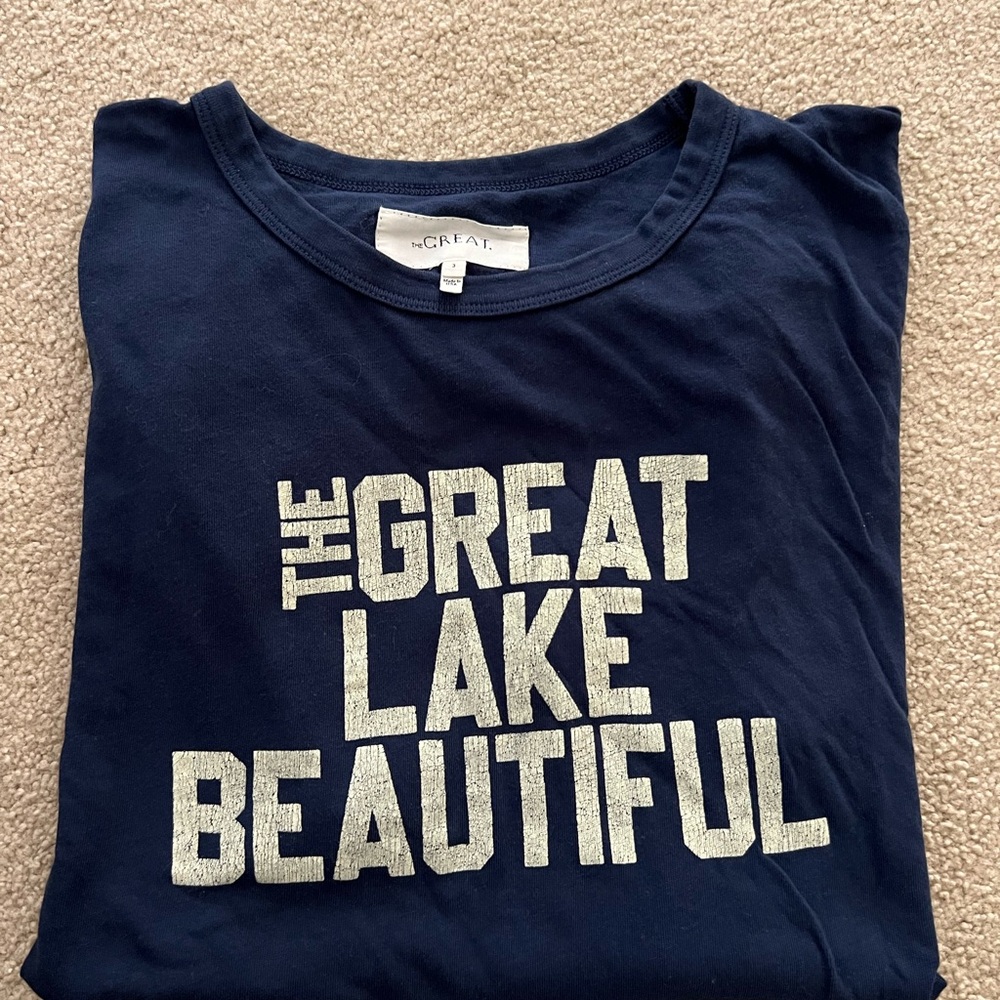 THE GREAT. Dark Blue Tee with White Print Size 3 Large